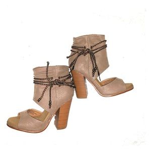 Brown open toed heeled booties